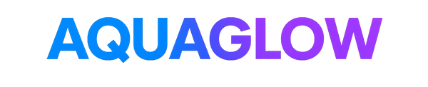 WRITE AQUAGLOW IN POPPINS AND WITH FOLLOWING COLORS IN GRADIENT:#0077ff,#a020f0